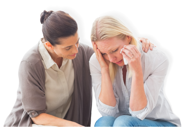 a photo of a woman comforting a crying woman